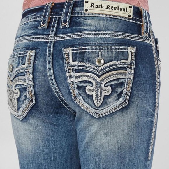 🎸NeW🤘ROCK REVIVAL PRIYA MID-RISE EASY CROP CAPRI JEANS 28 - Picture 2 of 6